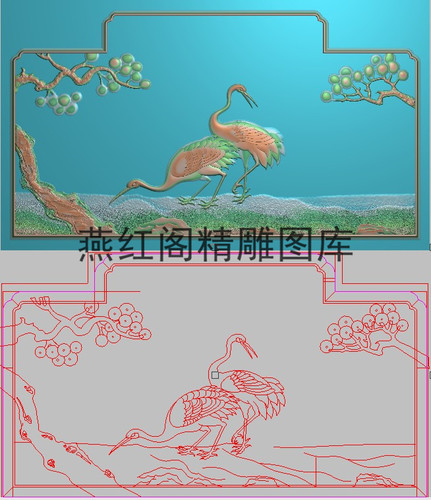 新款精雕图灰度图浮雕图精品宫廷花鸟沙发椅背板檀雕松鹤780x447