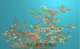 新款 牡丹花精雕图灰度图祥云太阳浮雕图精品牡丹花鸟背板630x390