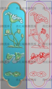 竖向荷花鸳鸯精雕图餐花鸟餐椅背板边花沙发扶手前灰度浮雕木石雕