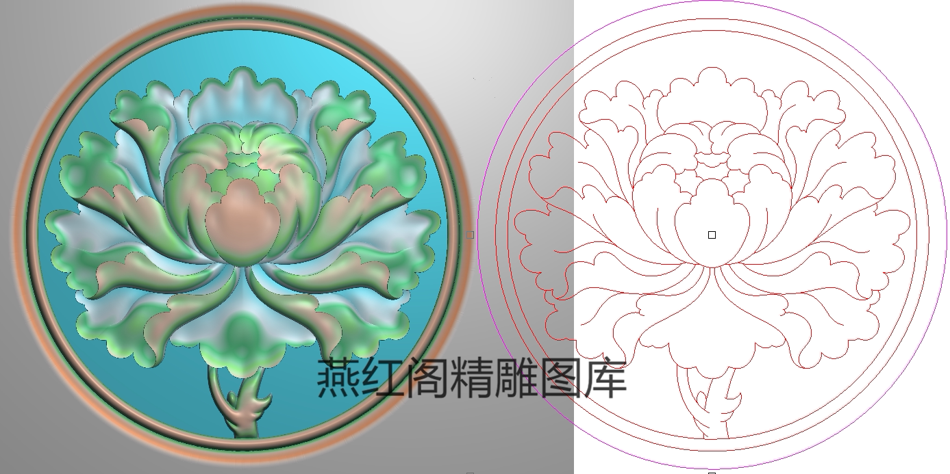 圆牡丹花精雕图餐椅背板灰度图床头靠背浮雕牡丹地柜门板117x117