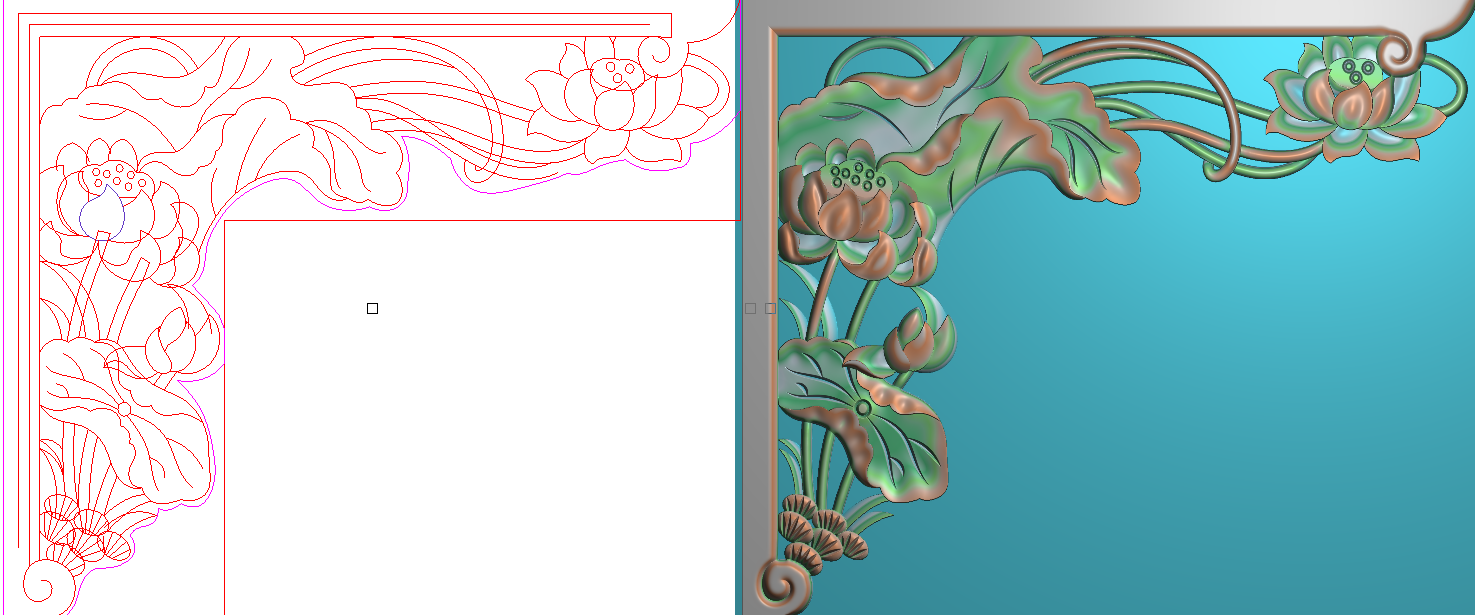精雕图灰度图浮雕图电脑雕精品仿古镂空荷花莲花直角角花167x140