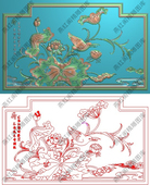 檀雕花鸟精雕图灰度图浮雕图 精品莲花翠鸟荷花沙发椅背板543x328