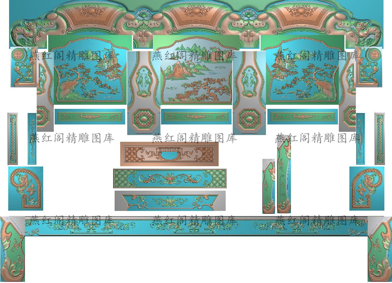 精雕图牡丹如意草龙脑洋花裙板脚浮雕图精品盛世山水宝鼎沙发套图