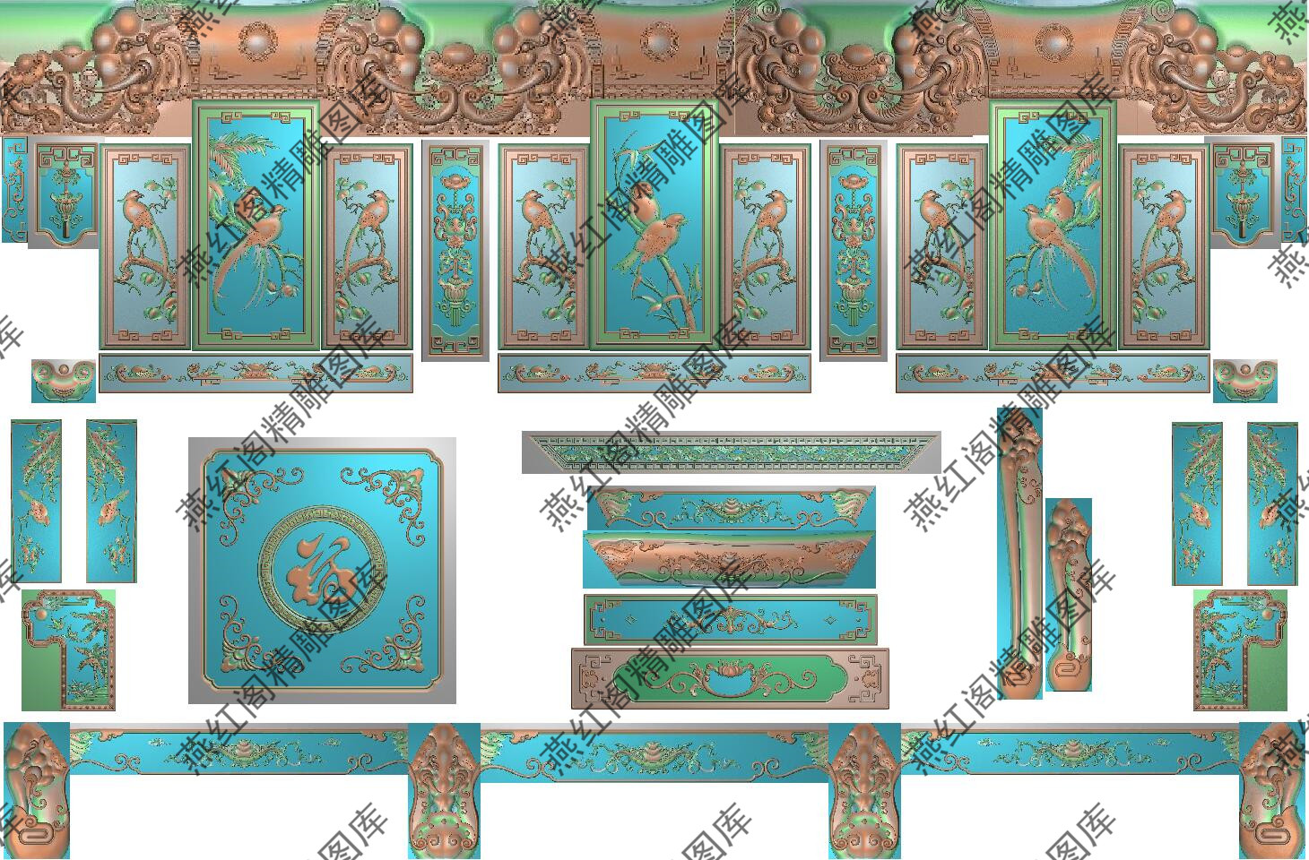 精雕图大象沙发浮雕图电脑雕刻素材精品象头如意大奔花鸟宝座套图