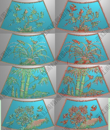 精雕图灰度图浮雕图电脑雕刻图精品四季花梅兰竹菊花鸟圆台面板