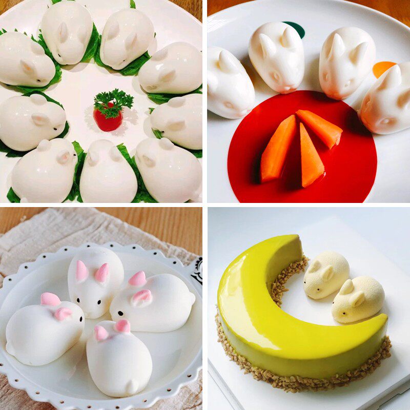 卡通小兔子慕斯蛋糕3D立体小白兔硅胶模具巧克力火锅底料牛油模具