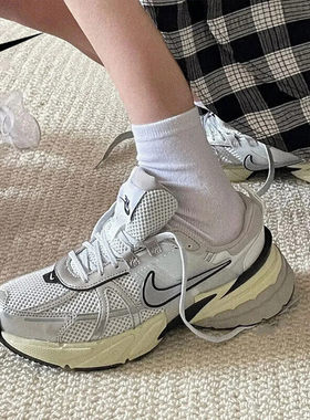Nike耐克鞋子正品V2K复古老爹鞋厚底女鞋轻便运动鞋灰色休闲跑鞋