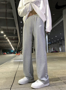 Nike耐克裤子正品灰色直筒裤纯棉夏季新款长裤薄款运动裤宽松男裤