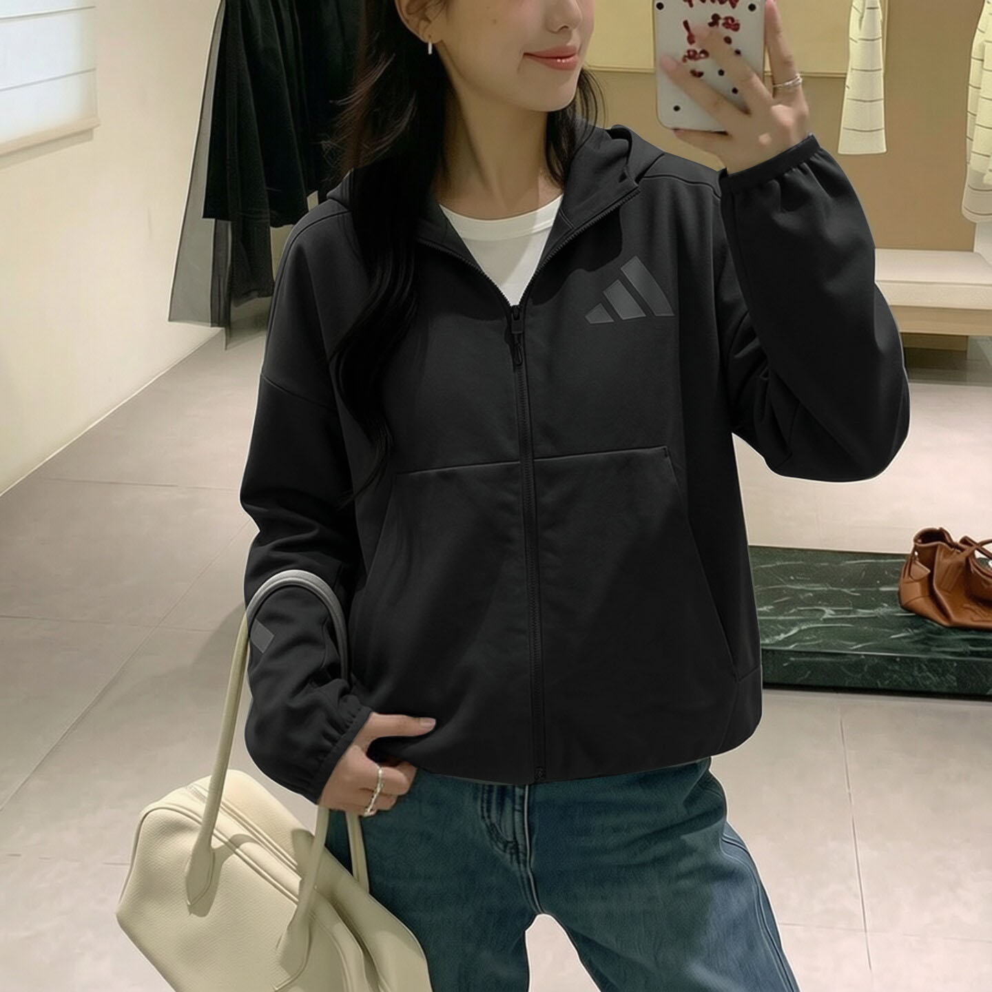 阿迪达斯连帽外套女棒球服秋季新款针织连帽衫休闲宽松运动夹克