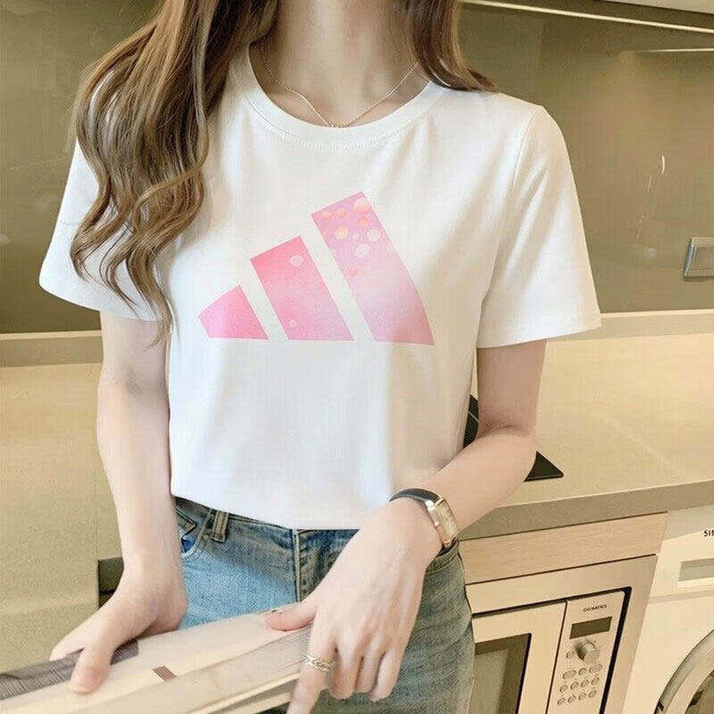 阿迪达斯女士正品短袖t恤女夏季薄款宽松透气白色T恤运动休闲上衣