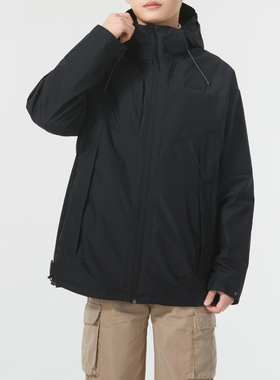 阿迪达斯梭织夹克男秋季新款黑色宽松外套连帽休闲服运动服JE8576