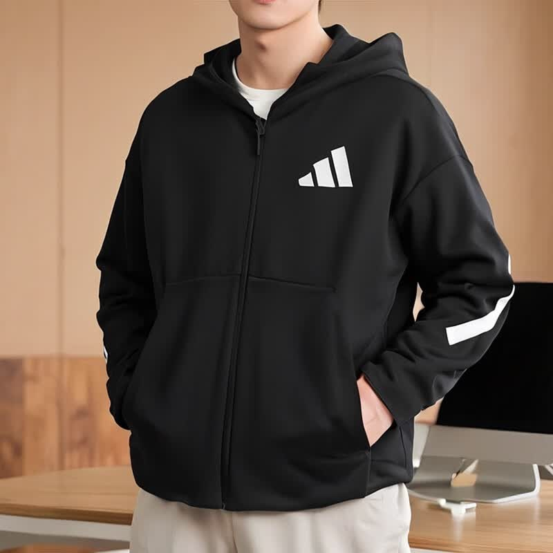 阿迪达斯外套男士新款运动服休闲连帽户外休闲开衫针织篮球夹克