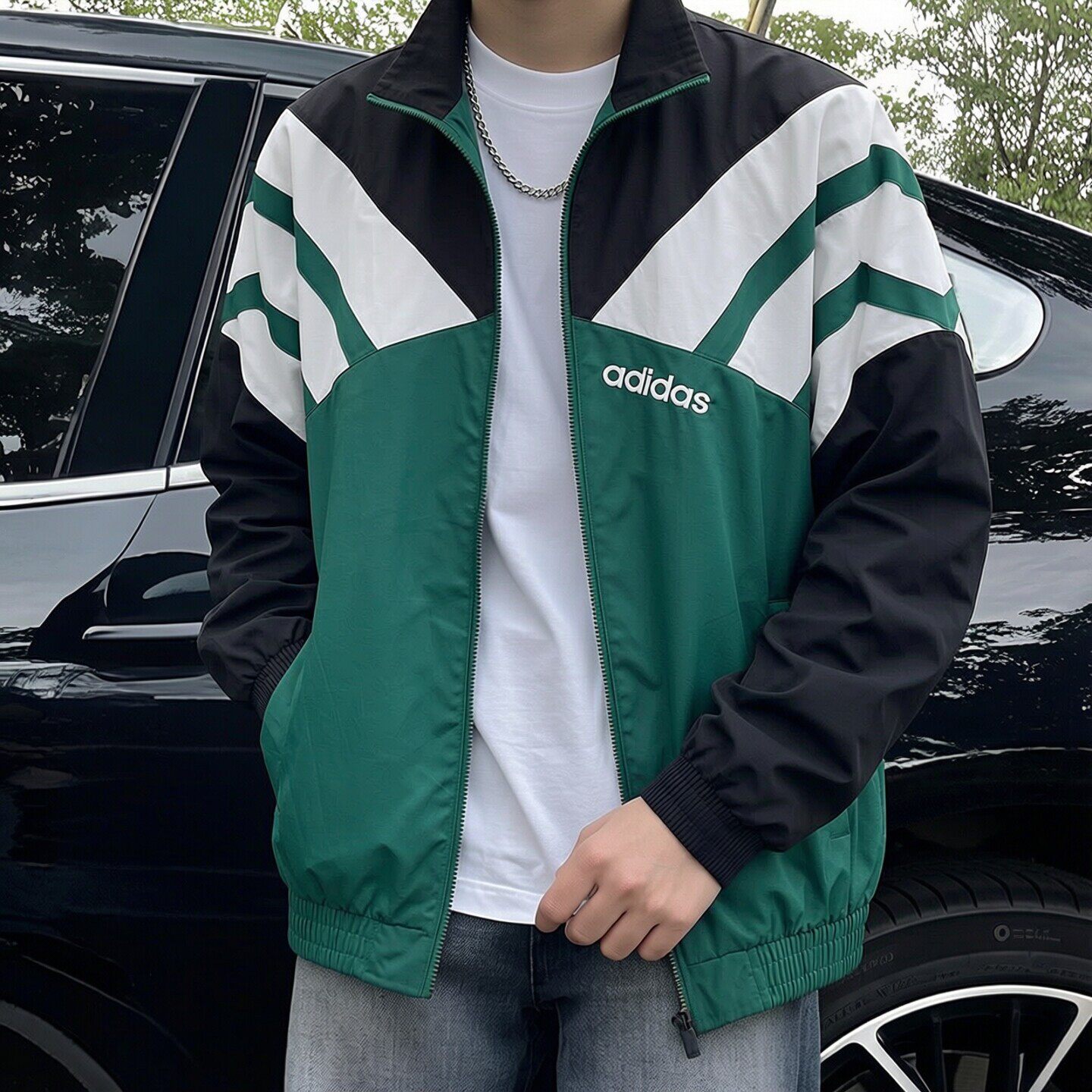 adidas三叶草棒球服男秋季新款立领撞色复古美式防风篮球梭织外套