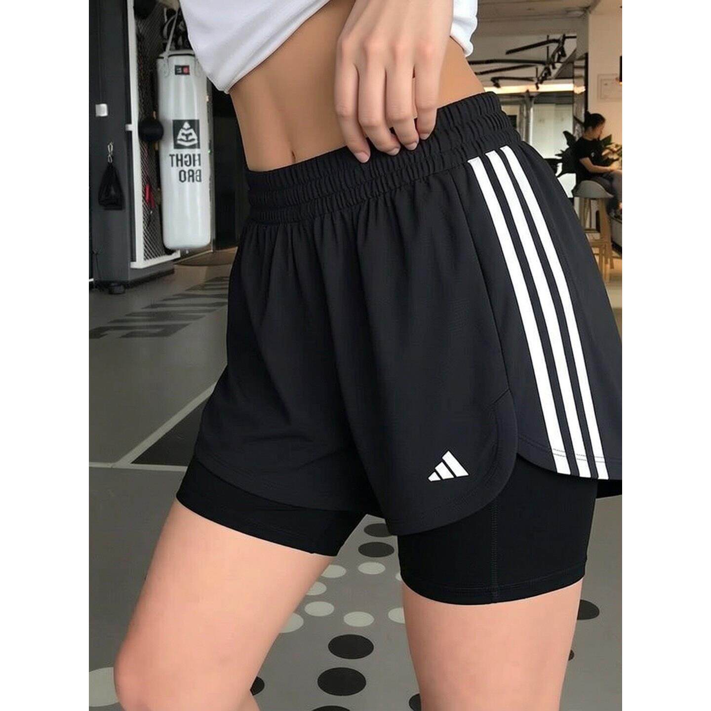 阿迪达斯短裤女运动梭织速干裤夏季正品二合一瑜伽健身运动三分裤