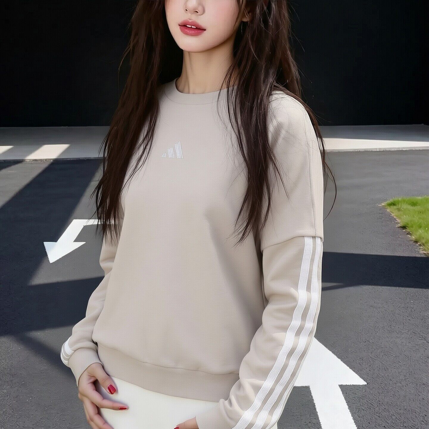 阿迪达斯短款卫衣女装新款运动服针织透气圆领休闲上衣套头衫