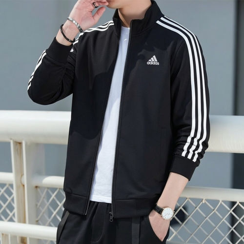 外套男防风开衫秋季新款正品阿迪达斯复古运动宽松三条纹男士夹克