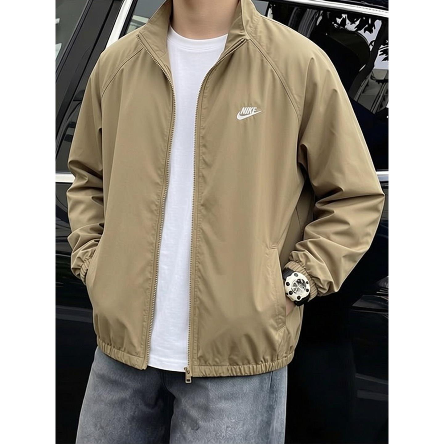Nike耐克男士棕色外套春季正品运动夹克正品立领上衣防风服休闲装