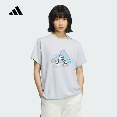 adidas阿迪达斯熊猫印花半截袖正品夏女GRAPHIC宽松短袖T恤KC0971