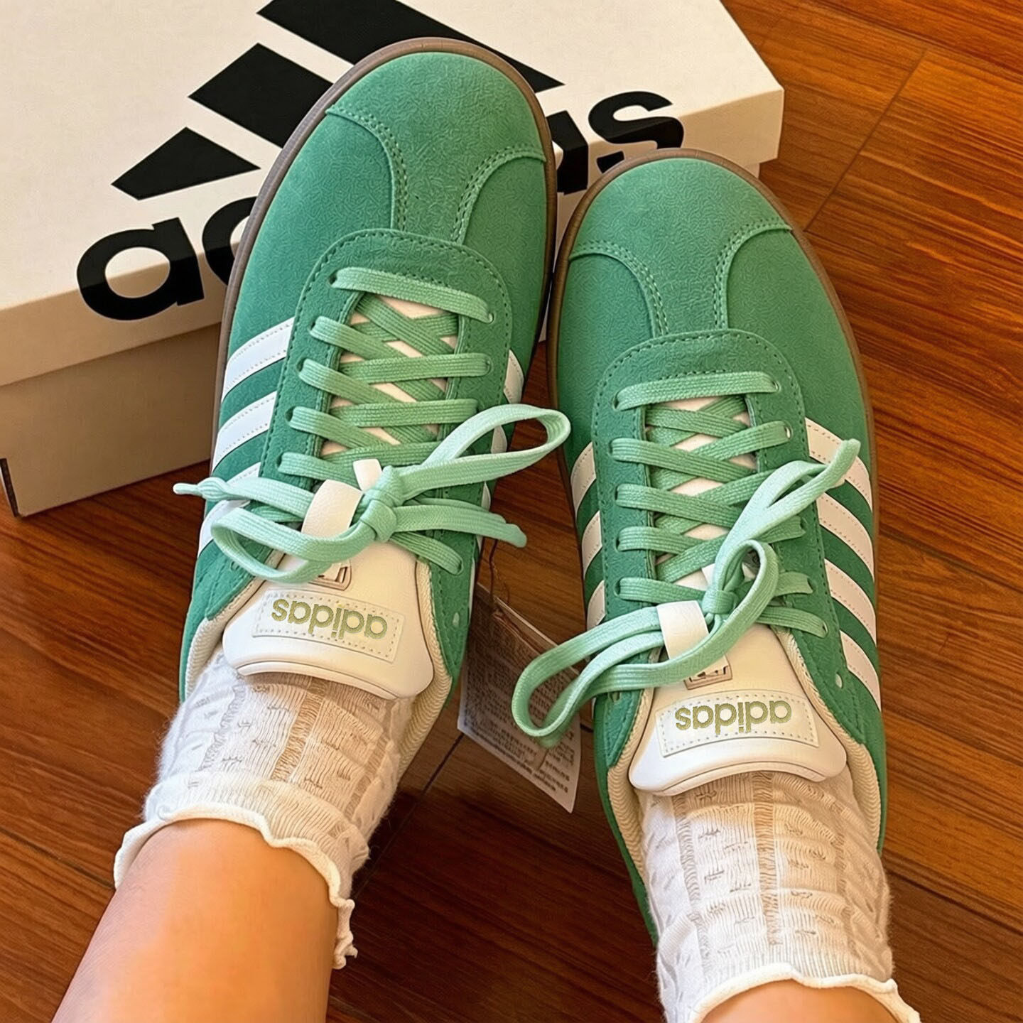 正品adidas阿迪达斯板鞋女秋季新款绿色低帮T头小白鞋休闲德训鞋