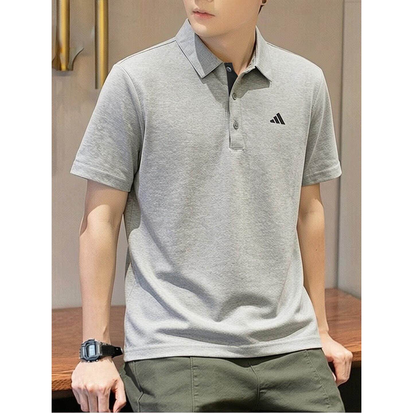 阿迪达斯短袖男灰色polo衫夏季透气纯色正品宽松翻领上衣男士T恤