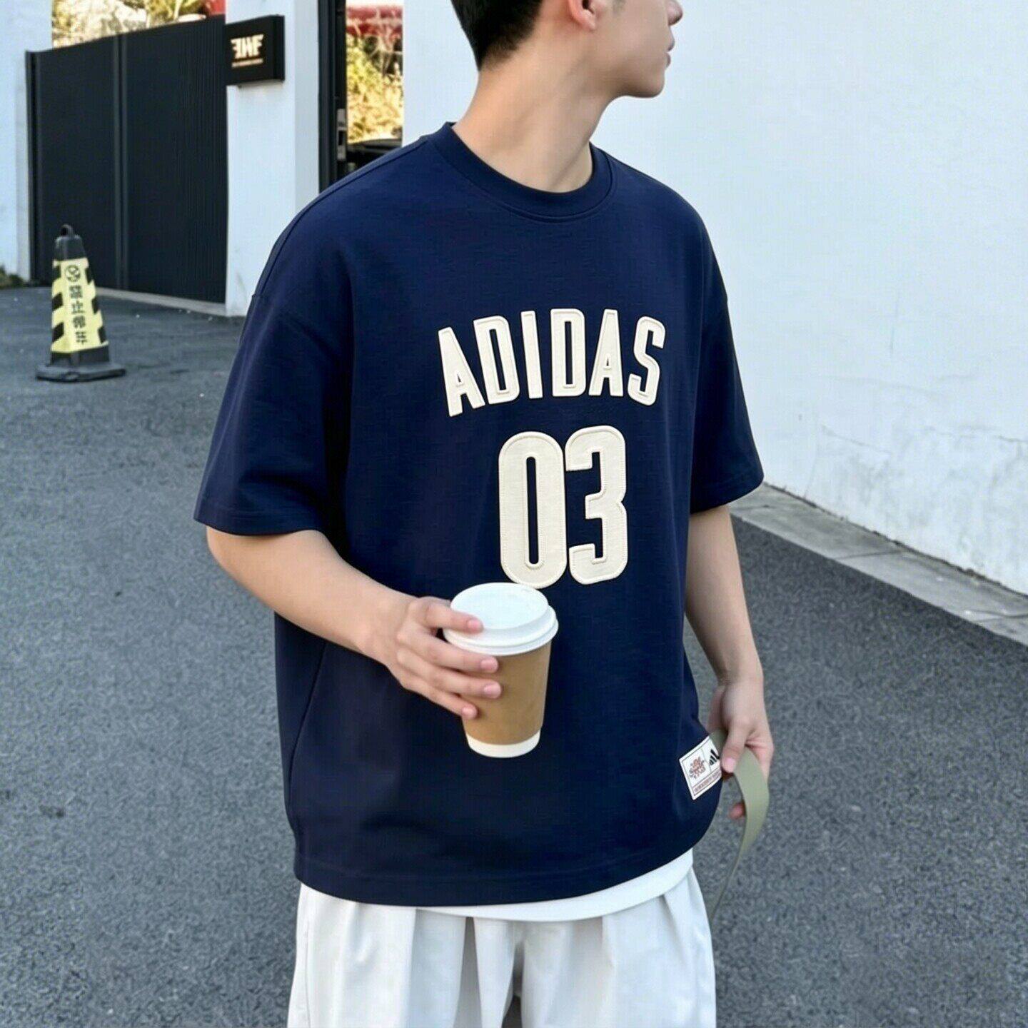 阿迪达斯短袖男t恤夏季正品字母宽松复古正品半袖棒球篮球运动服