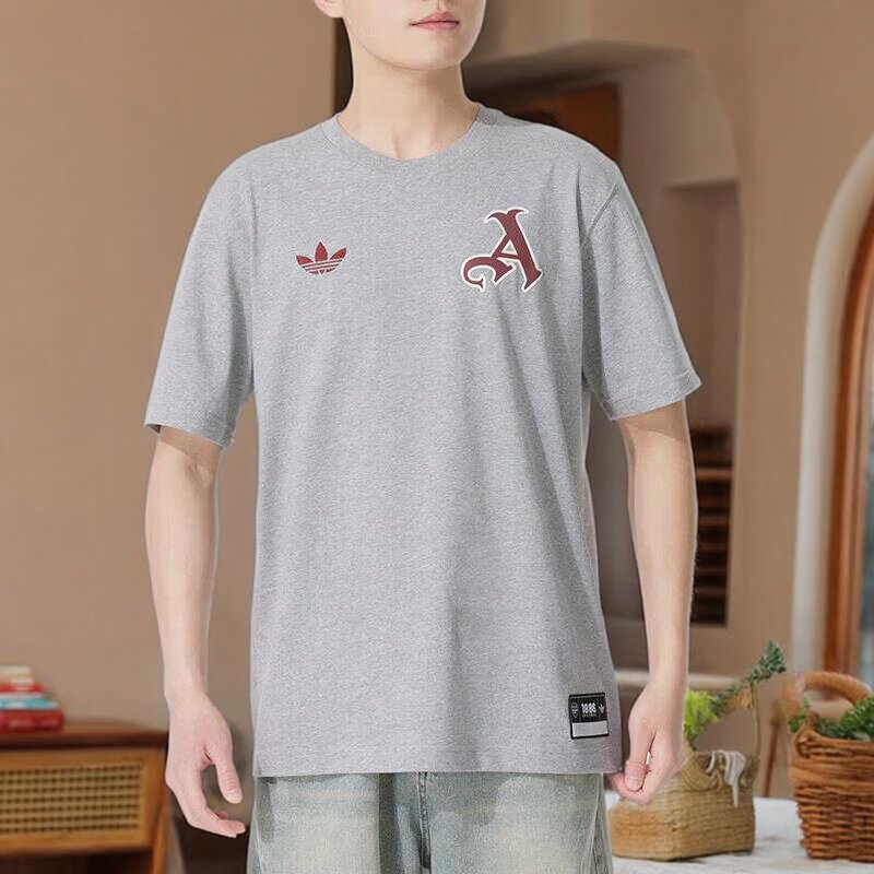 阿迪达斯三叶草灰色短袖男t恤夏季正品足球运动正品复古休闲半袖