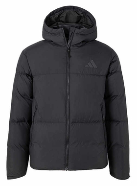 阿迪达斯男装24冬季新款正品保暖外套连帽鸭绒面包羽绒服JV6187