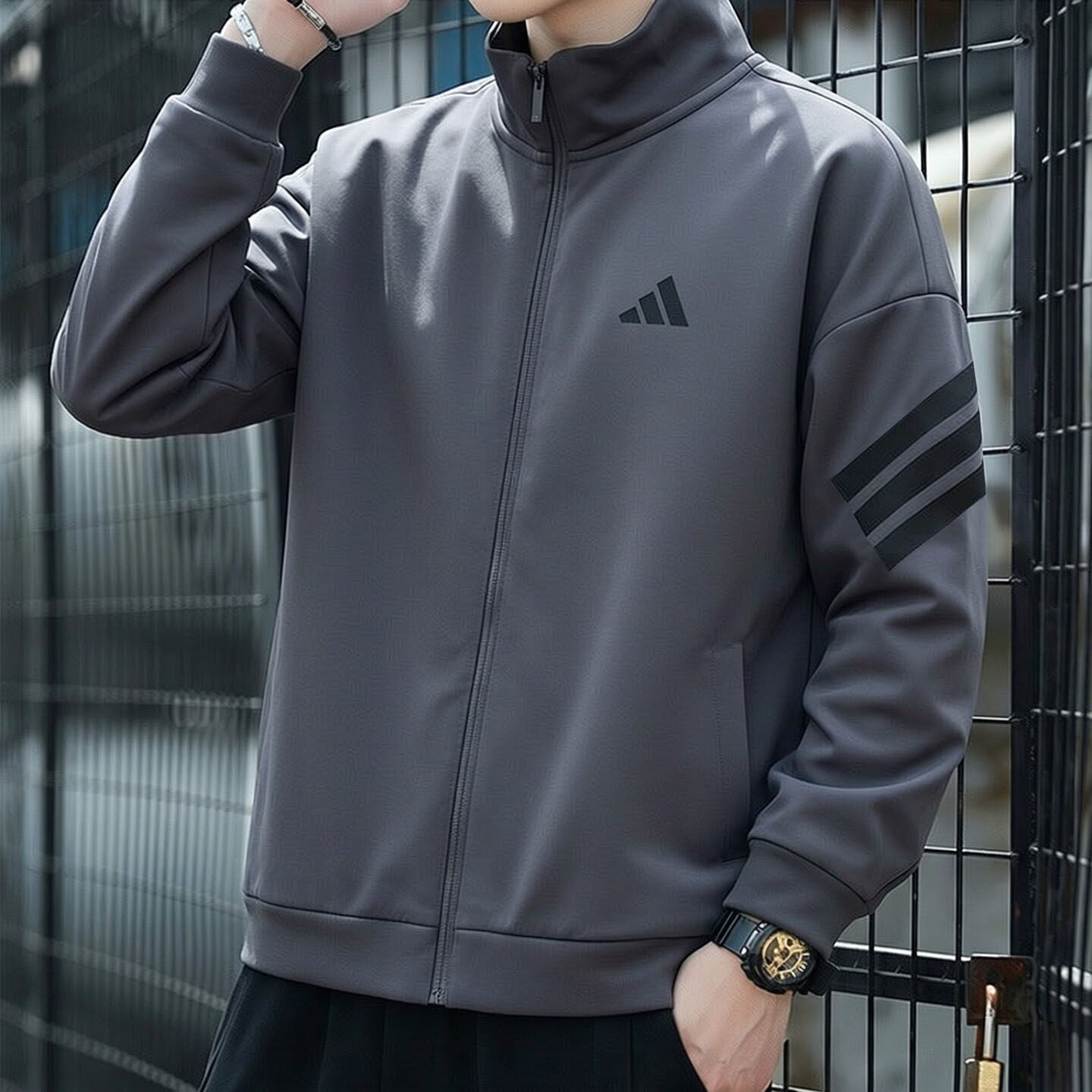 阿迪达斯棒球服男外套秋季新款针织复古上衣防风篮球立领运动夹克
