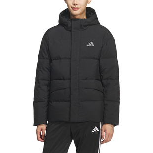 阿迪达斯男士黑色连帽羽绒服加厚保暖运动外套户外休闲羽绒上衣