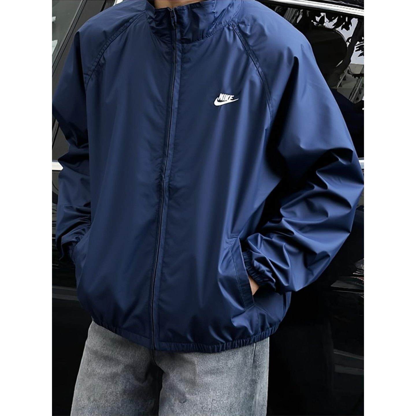 藏蓝色外套Nike耐克正品运动夹克男子立领休闲装春季新款防风上衣
