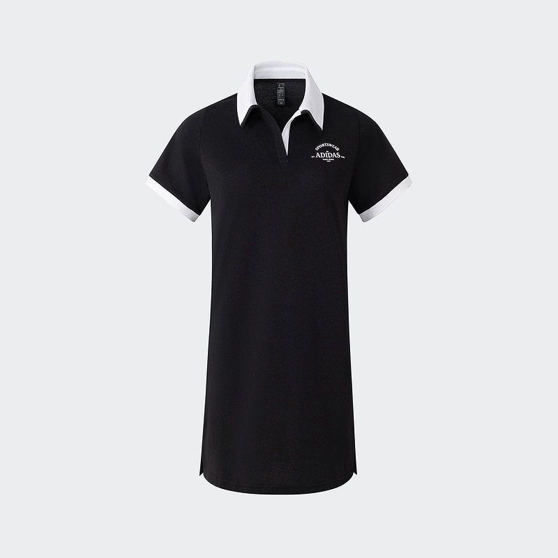 阿迪达斯连衣裙女撞色简约 POLO 领运动休闲短袖长裙 JD1154