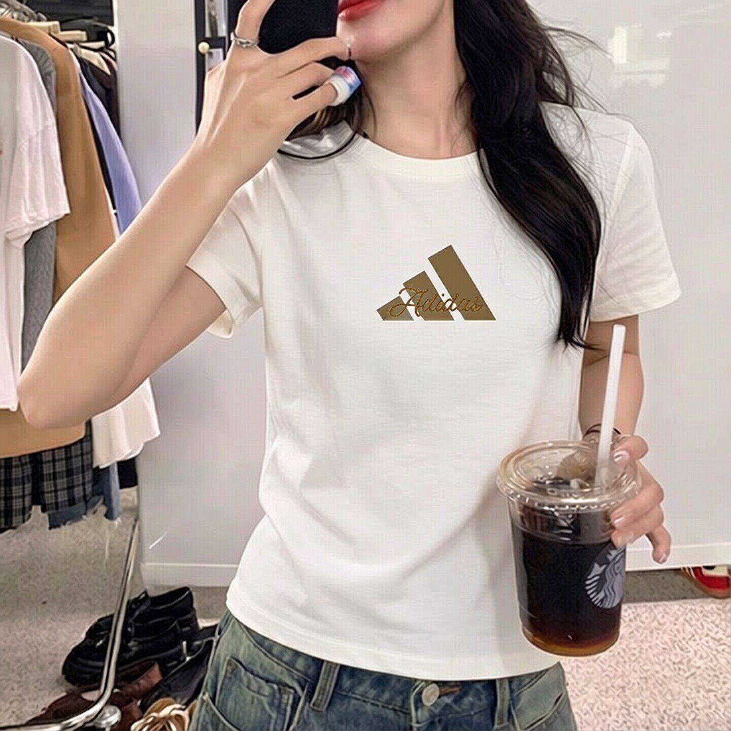 阿迪达斯棉质短袖t恤女士夏季简约百搭宽松透气针织圆领运动上衣