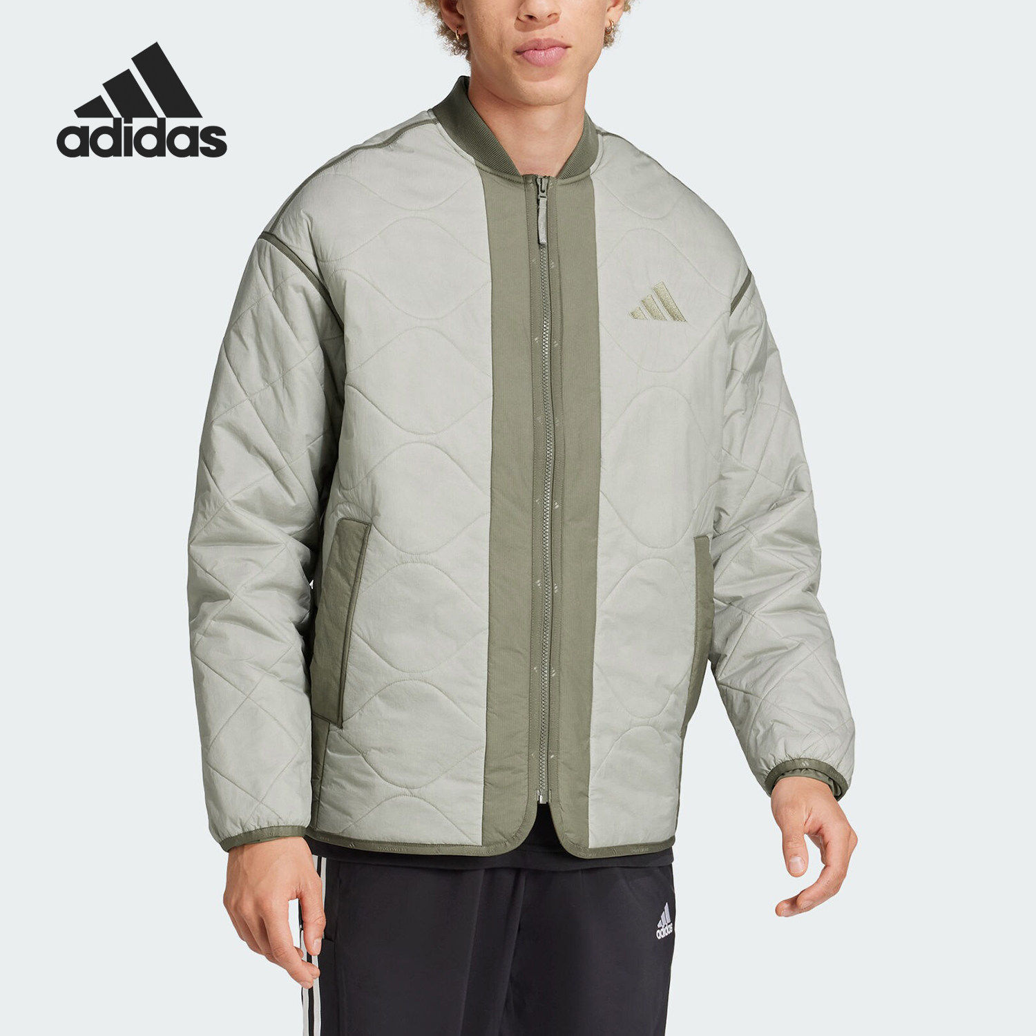 阿迪达斯棉服男装正品秋冬正品运动服保暖撞色拼接绗缝外套JG5935
