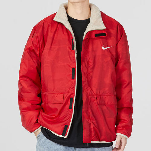 Nike耐克梭织红色外套男双面穿厚羊羔绒休闲上衣防风运动装FD4057