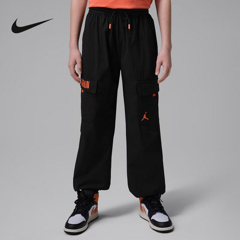 NIKE耐克JORDAN大童工装长裤夏正品男童机能风梭织锥形IW1466-010