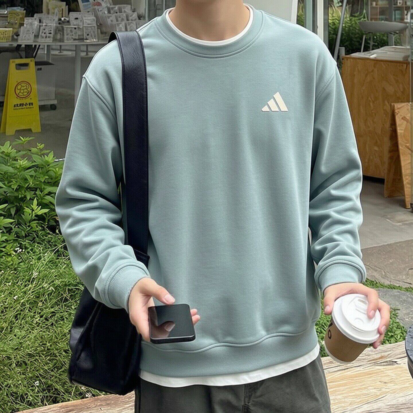 阿迪达斯美式卫衣男秋季复古打底衫运动针织上衣篮球韩版宽松外套