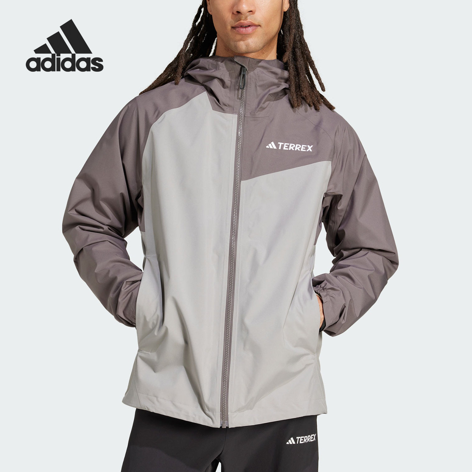 Adidas/阿迪达斯正品正品男士.户外拼接宽松连帽冲锋衣JN8809
