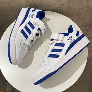 阿迪达斯三叶草女鞋秋季新款蓝色复古FORUM篮球大童低帮休闲板鞋