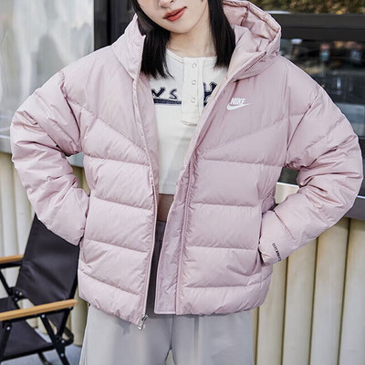 粉色羽绒服女Nike耐克厚款外套保暖运动装冬季新款连帽上衣DQ5904