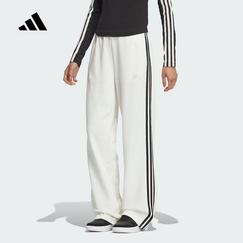 adidas阿迪达斯运动休闲裤正品春秋女三条纹毛圈布针织长裤