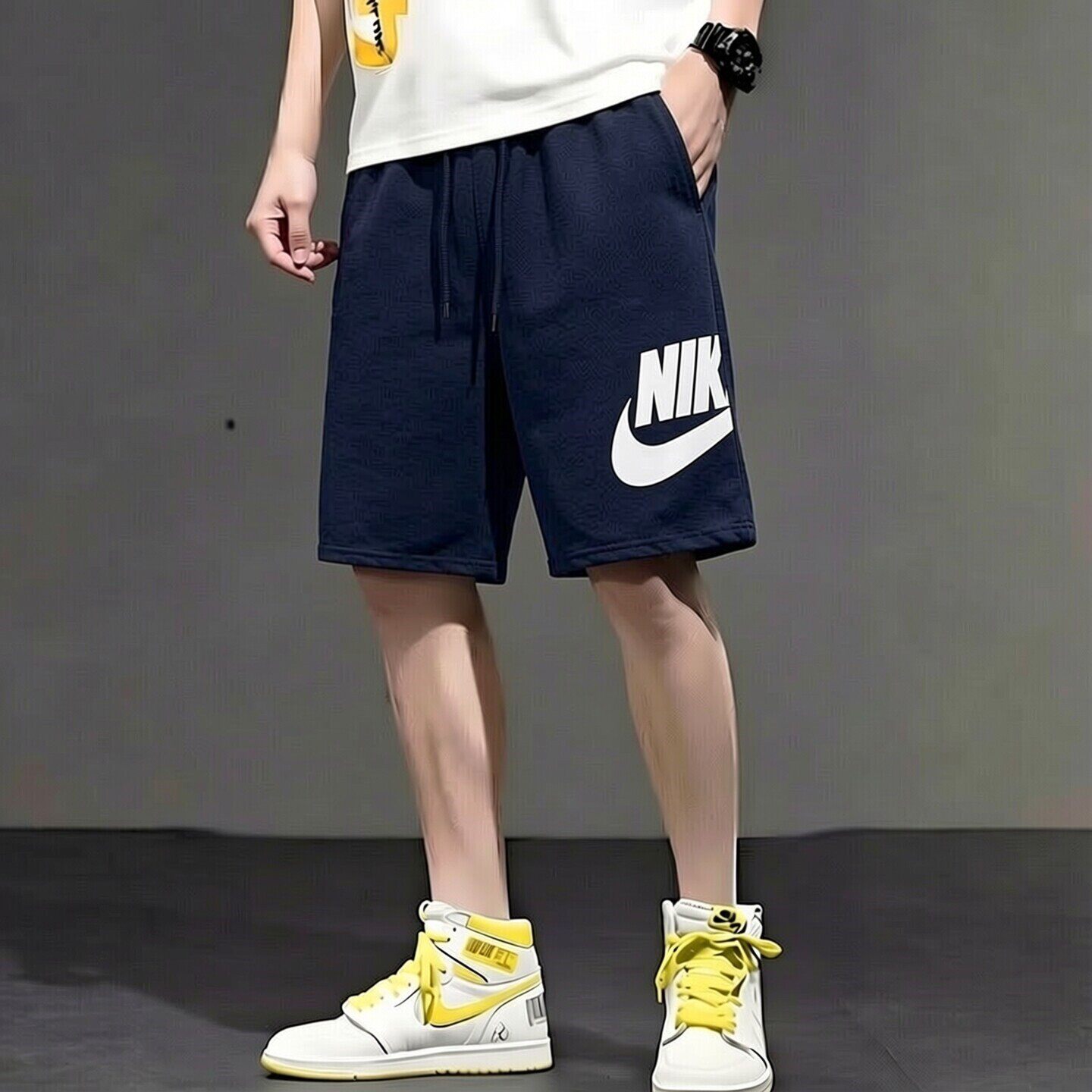 Nike耐克裤子正品蓝色短裤针织毛圈五分裤男士棉质运动裤休闲潮裤