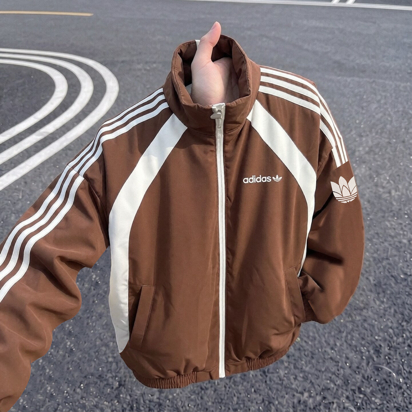 adidas三叶草加厚棒球服男棉服新款复古棕色宽松篮球美式防风外套