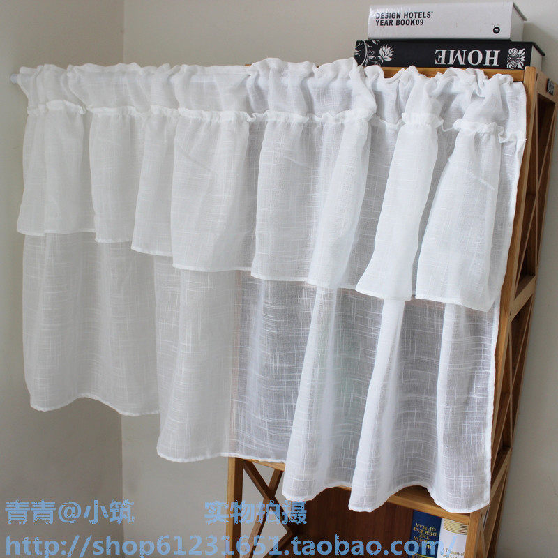 美式乡村地中海风纯色十字棉纱遮挡咖啡帘半帘门帘书柜帘防尘帘