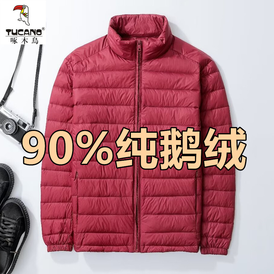 啄木鸟白鹅绒轻薄羽绒服男士2025年秋冬立领轻型短款保暖鹅绒外套