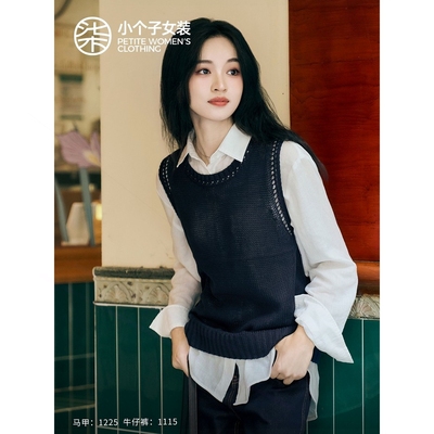 小个子深蓝色毛织马甲女款外穿高