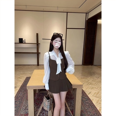 质套装马甲背心系带长袖衬衫女装