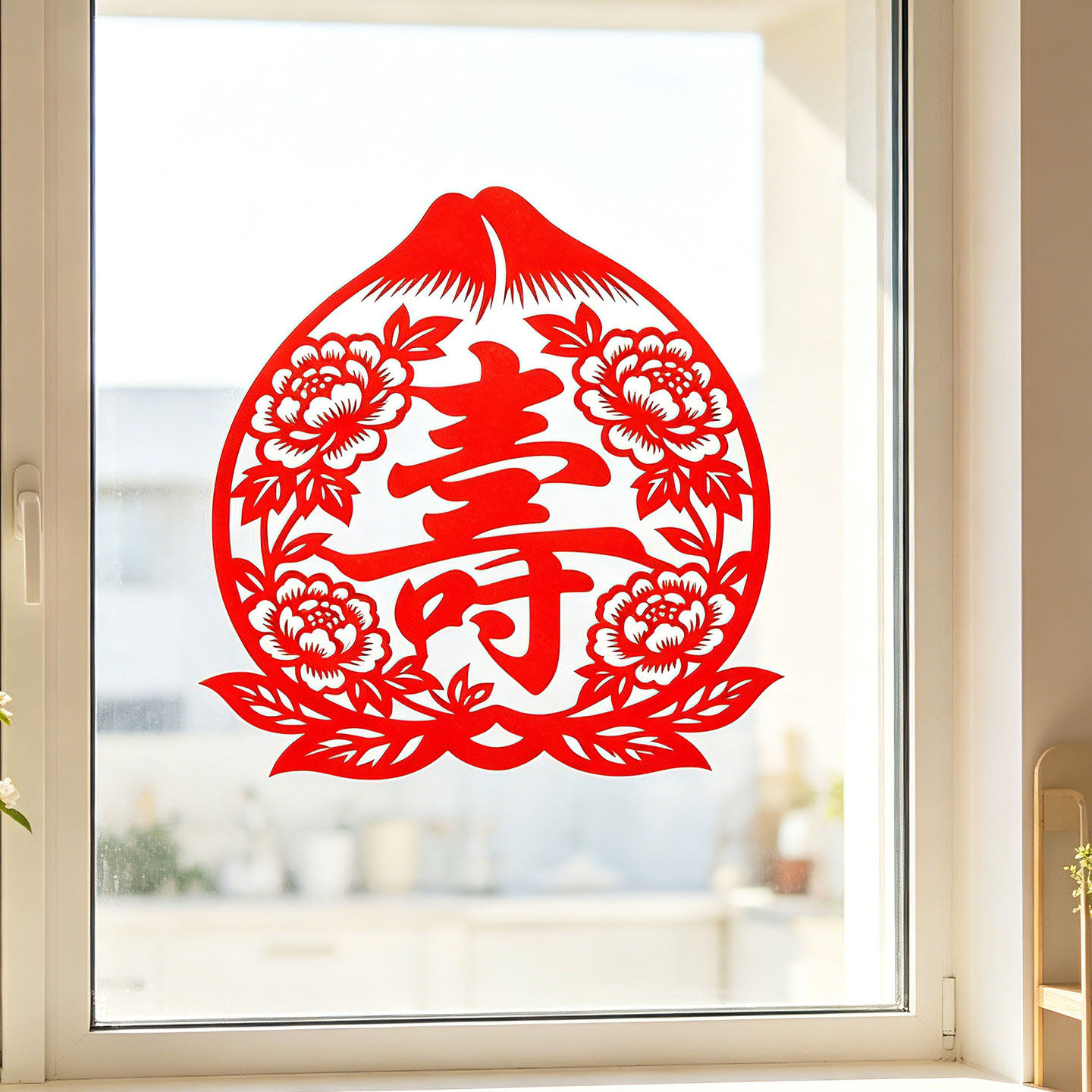寿字玻璃贴寿桃子窗花祝寿剪纸老人生日窗户玻璃门贴寿宴布置水贴
