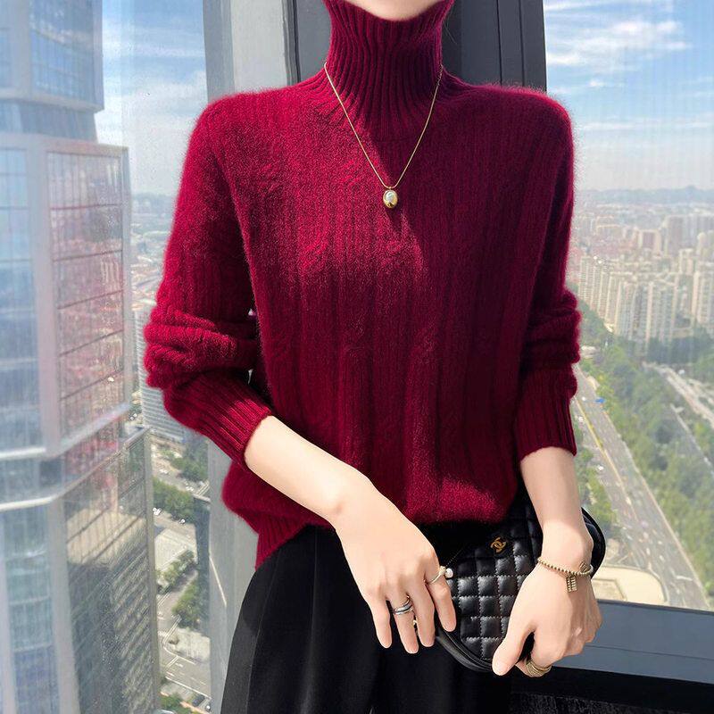 蒙亿严选冬季羊绒衫女士七针双股加厚高领打底衫宽松显瘦保暖毛衣