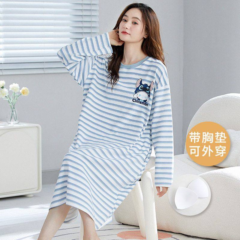带胸垫睡衣女秋冬季长袖棉质中长款睡裙防凸点可爱卡通宽松家居服,女士内衣/男士内衣/家居服,睡裙,淘宝优惠券,粉丝福利购,淘宝优惠卷