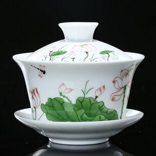 4.2寸250ml加大号高白青花瓷盖碗陶瓷三才盖碗八宝茶专用泡茶碗